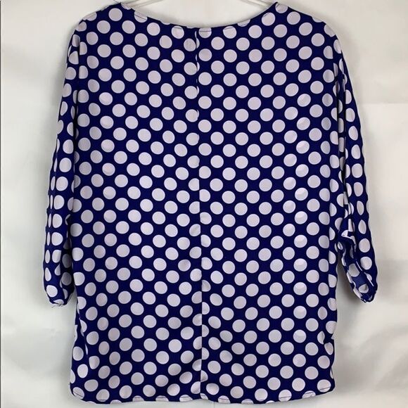 Bobeau blue and white popover polka dot blouse - Picture 6 of 8